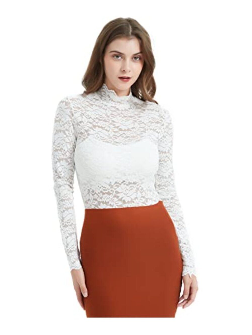 Women's Plus Size Floral Lace Top with Camisole Set Long Sleeve Dressy Blouse